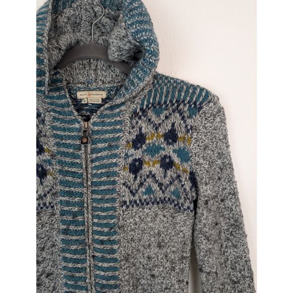 Royal Robbins Sweater Fair Isle Floral Chunky Knit Boho Wool Gray Blue Size S - Picture 2 of 10